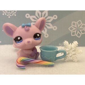 Authentic Littlest Pet Shop # 2080 Pink Purple Mouse Rat Blue Bows TRU Exclusive